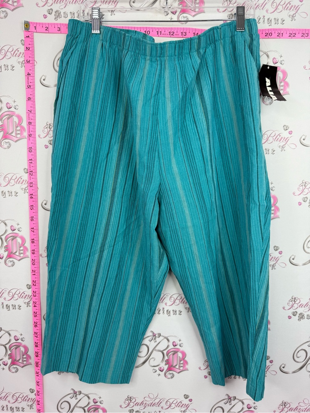 Alia capri pants Teal Striped Elastic Waist Pants brand new with tags